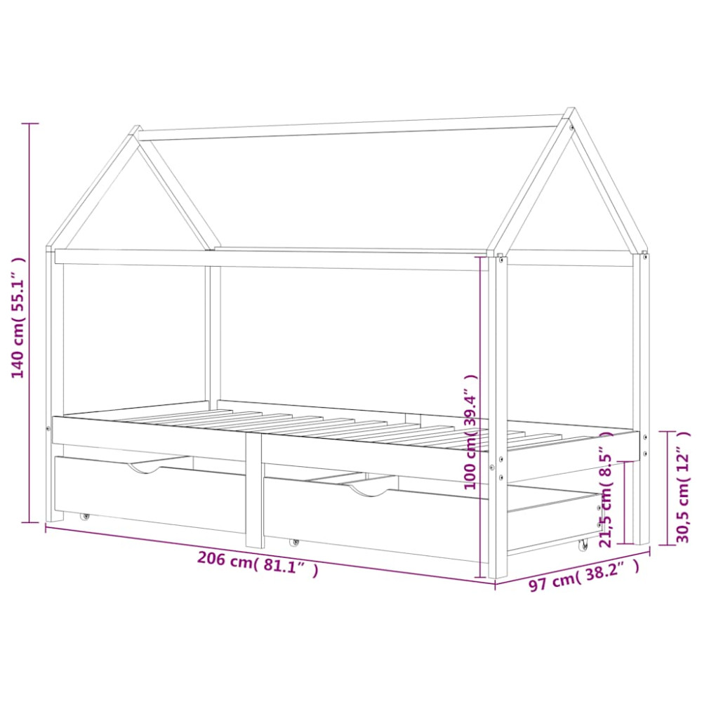 Produktbild för Barnsäng med lådor massiv furu 90x200 cm
