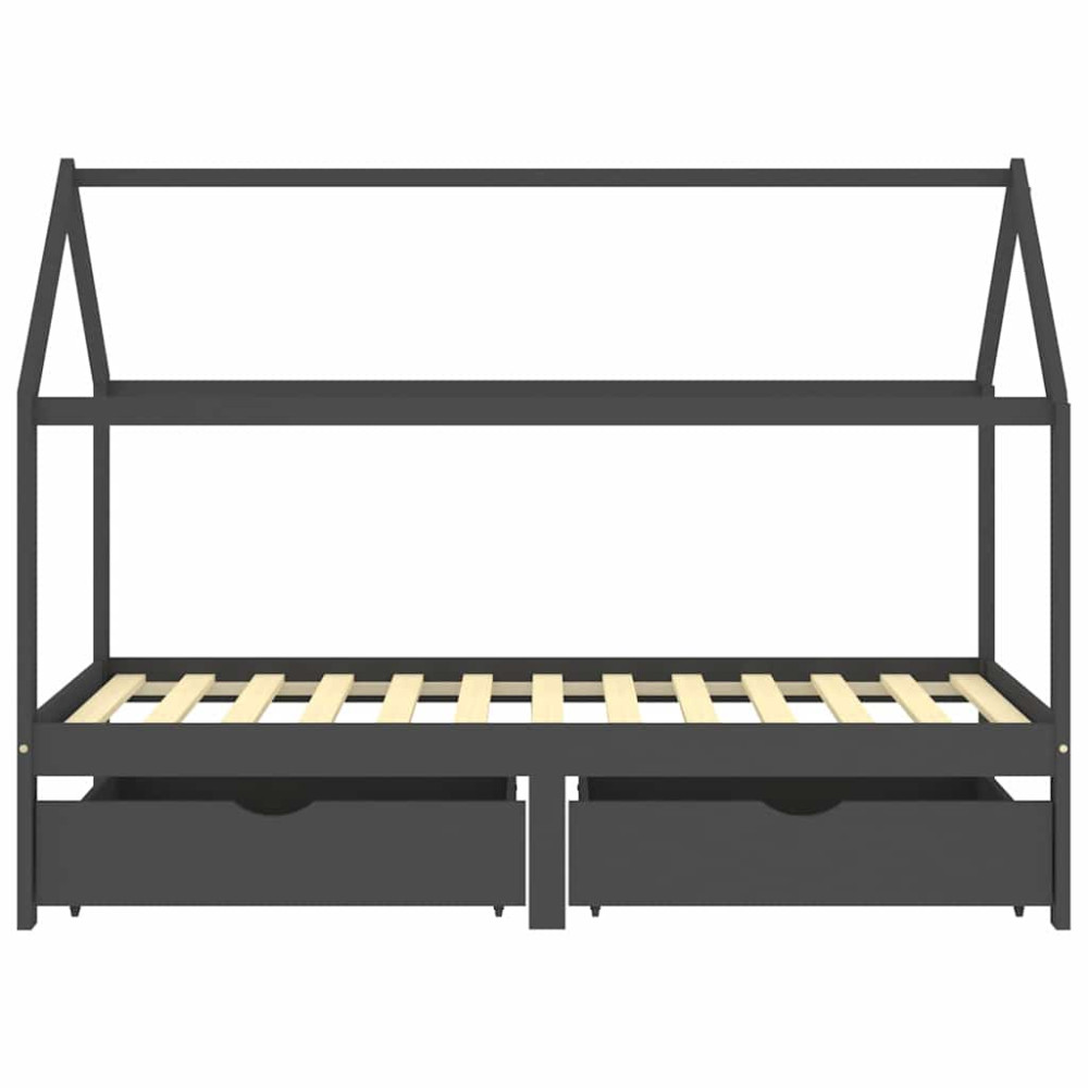 Produktbild för Barnsäng med låda mörkgrå massiv furu 90x200 cm