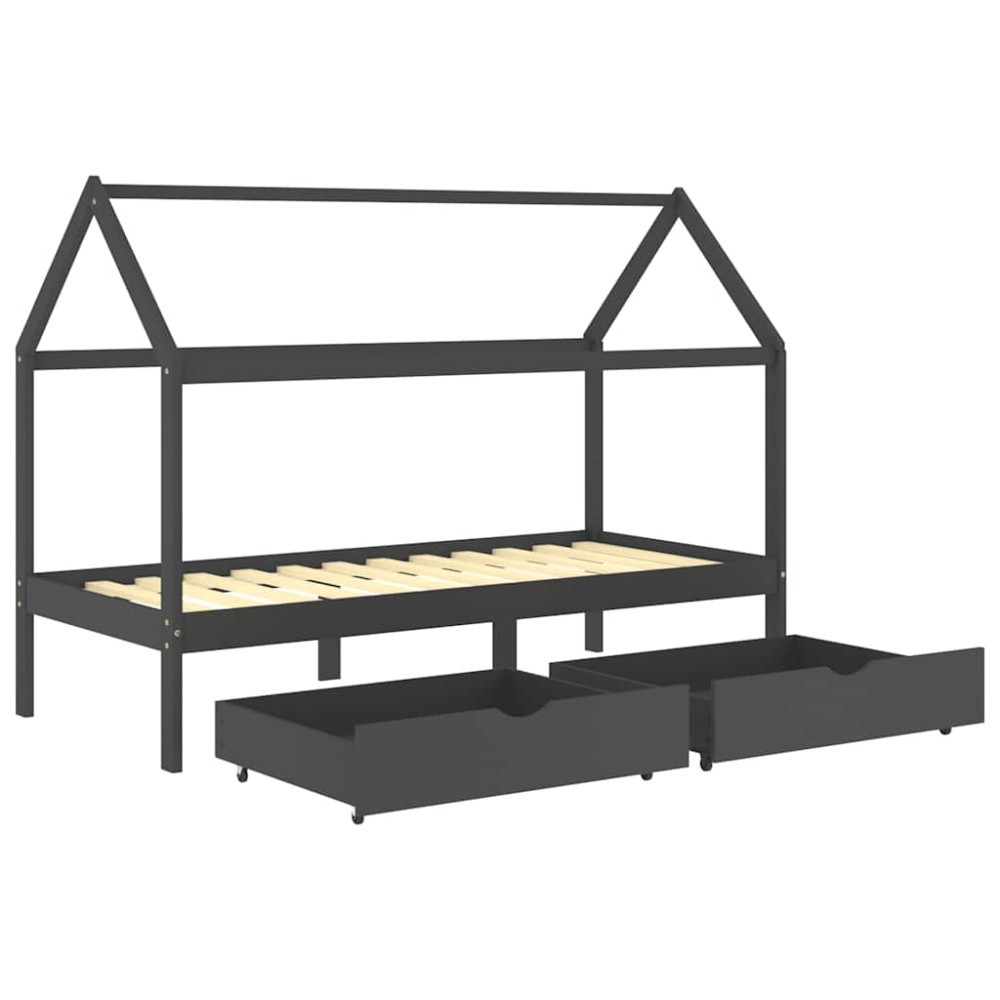 Produktbild för Barnsäng med låda mörkgrå massiv furu 90x200 cm