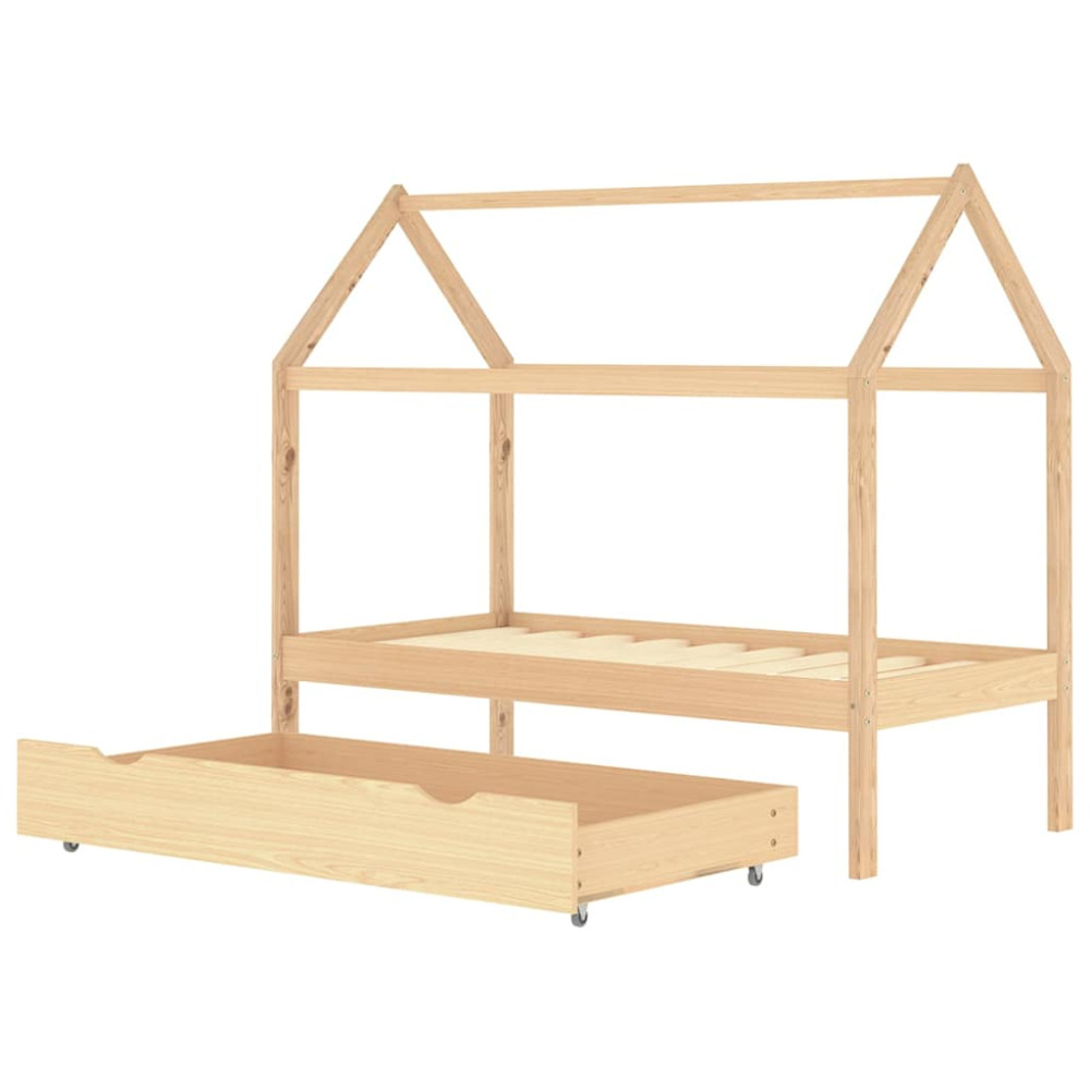 Produktbild för Barnsäng med låda vit massiv furu 80x160 cm