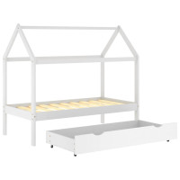 Produktbild för Barnsäng med låda vit massiv furu 80x160 cm