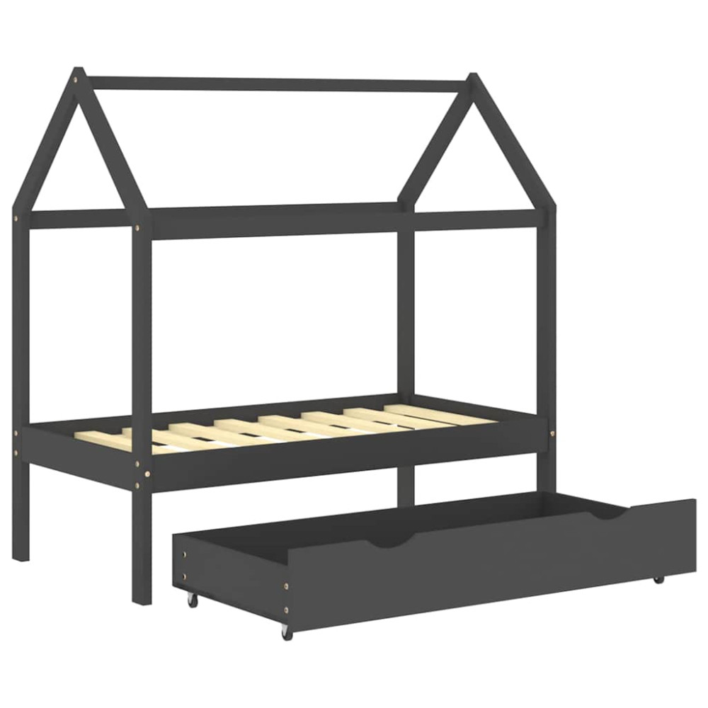 Produktbild för Barnsäng med låda mörkgrå massiv furu 70x140 cm