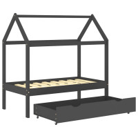 Produktbild för Barnsäng med låda mörkgrå massiv furu 70x140 cm