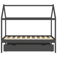 Produktbild för Barnsäng med låda mörkgrå massiv furu 80x160 cm
