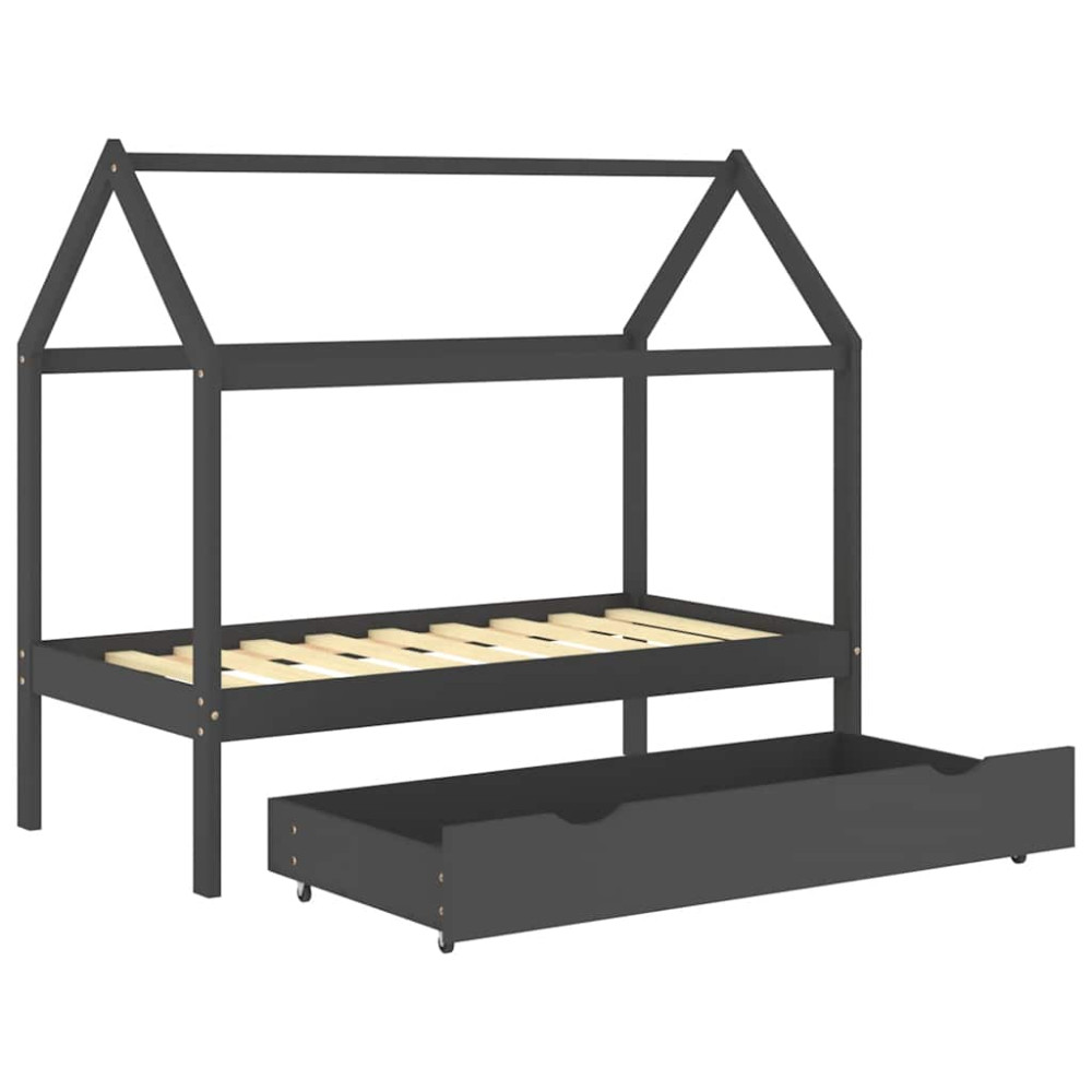 Produktbild för Barnsäng med låda mörkgrå massiv furu 80x160 cm
