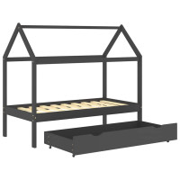 Produktbild för Barnsäng med låda mörkgrå massiv furu 80x160 cm