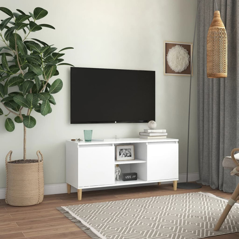 Produktbild för TV-bänk med massiva ben vit 103,5x35x50 cm