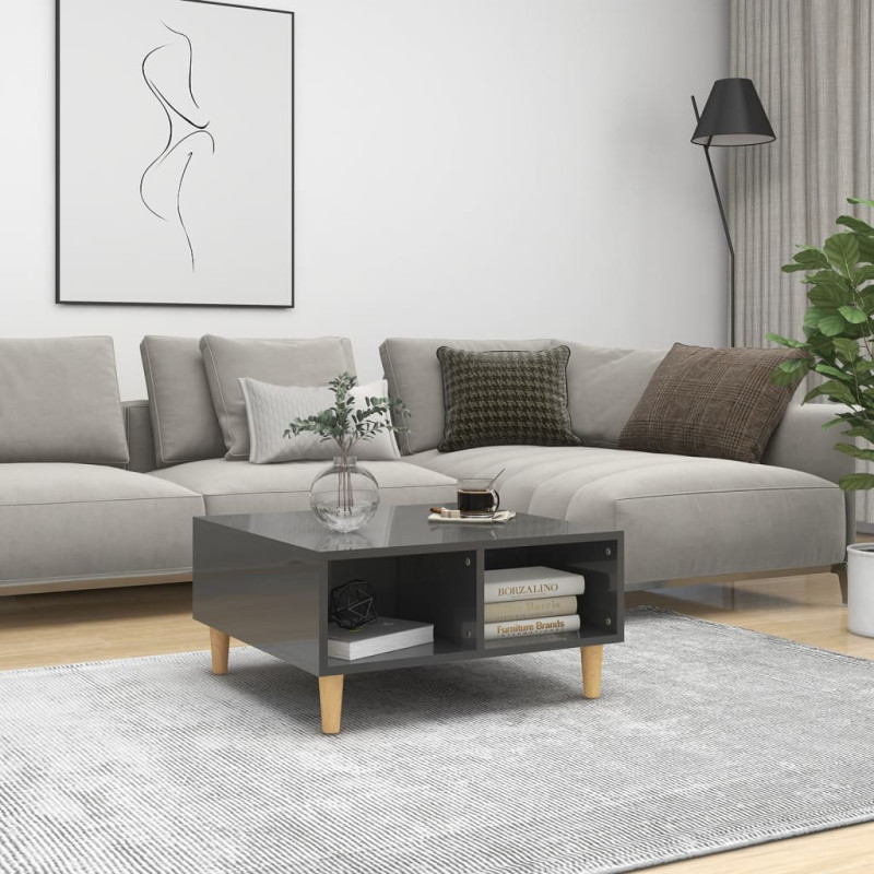 Produktbild för Soffbord grå högglans 60x60x30 cm konstruerat trä