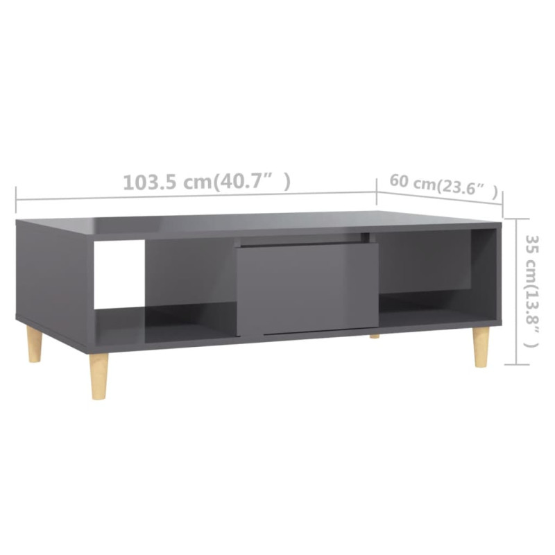 Produktbild för Soffbord grå högglans 103,5x60x35 cm spånskiva
