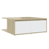 Produktbild för Soffbord vit och sonoma-ek 80x80x31 cm konstruerat trä