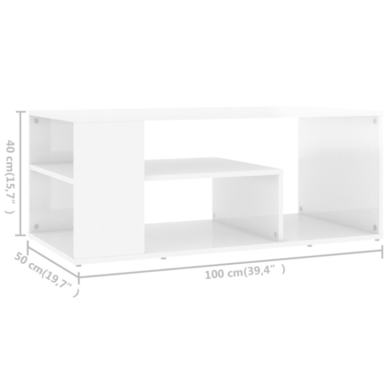 Produktbild för Soffbord vit högglans 100x50x40 cm spånskiva