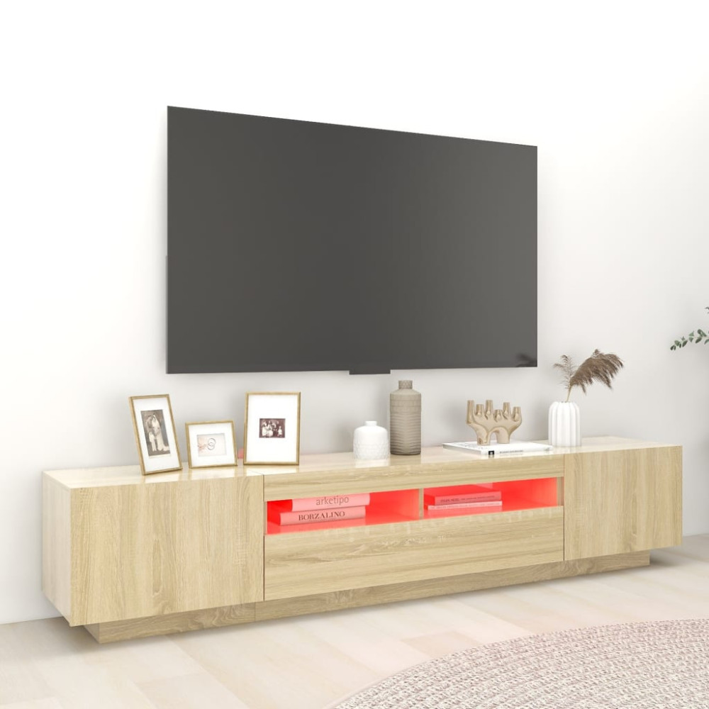 Produktbild för TV-bänk med LED-belysning sonoma-ek 200x35x40 cm