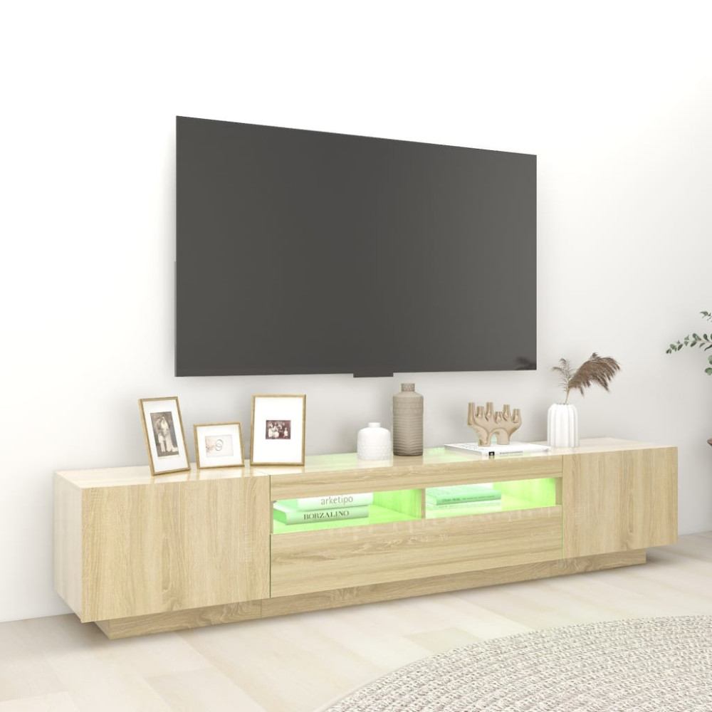 Produktbild för TV-bänk med LED-belysning sonoma-ek 200x35x40 cm