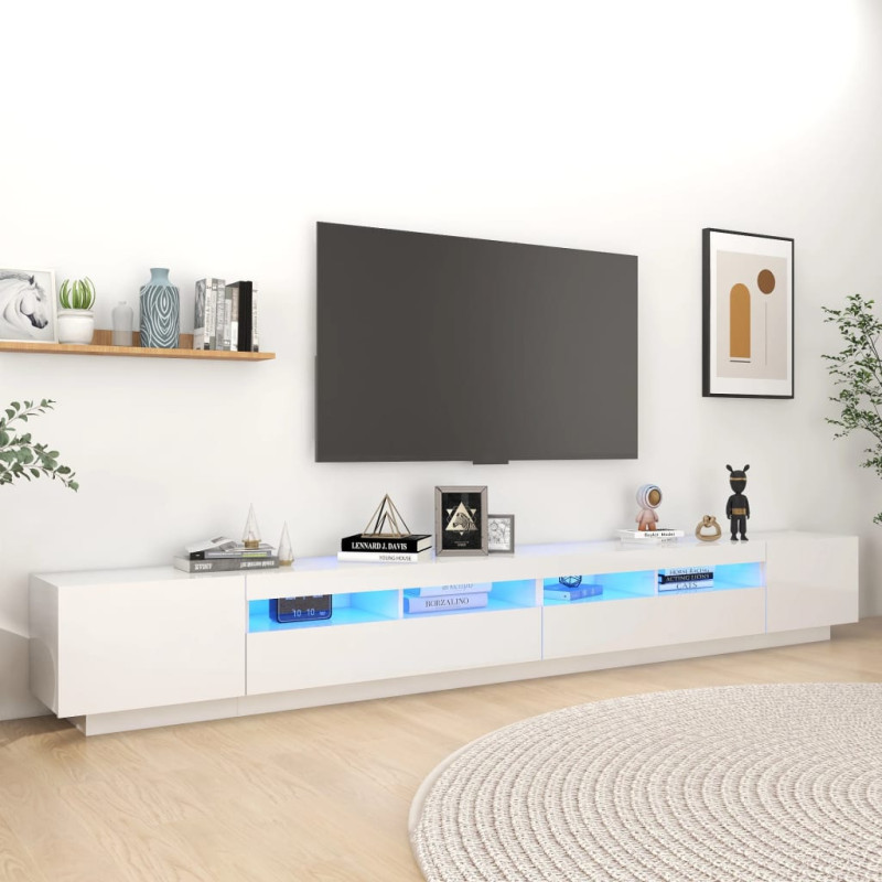 Produktbild för TV-bänk med LED-belysning vit högglans 300x35x40 cm