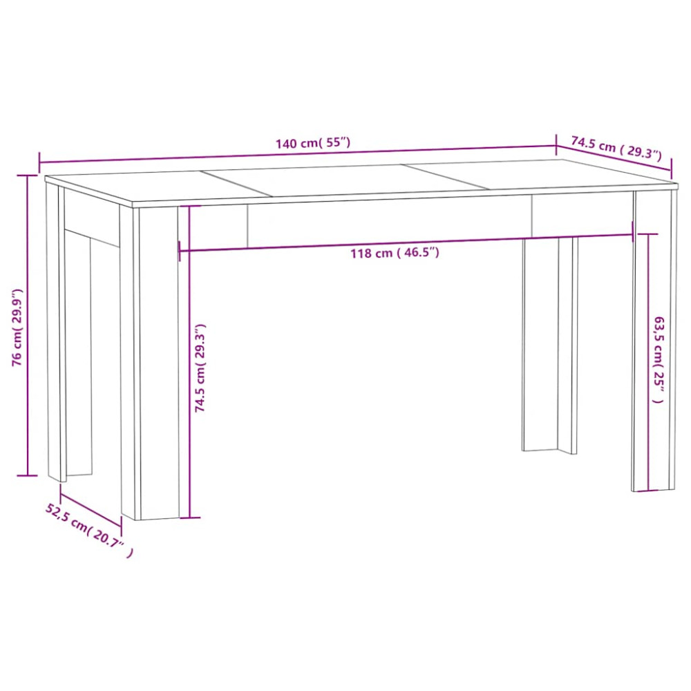 Produktbild för Matbord betonggrå 140x74,5x76 cm konstruerat trä