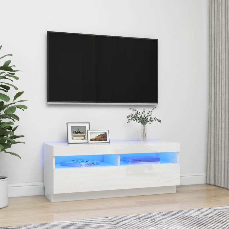 Produktbild för TV-bänk med LED-belysning vit högglans 100x35x40 cm