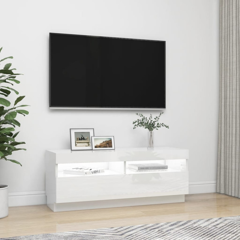 Produktbild för TV-bänk med LED-belysning vit högglans 100x35x40 cm