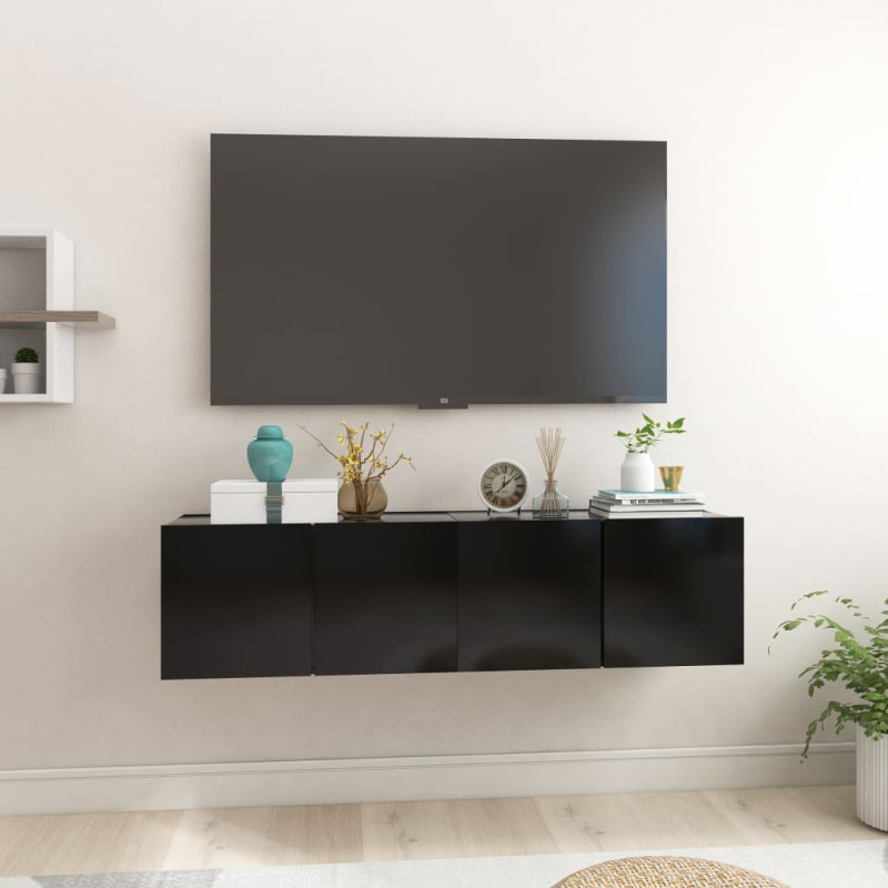 Produktbild för Hängande TV-skåp 2 st svart 60x30x30 cm
