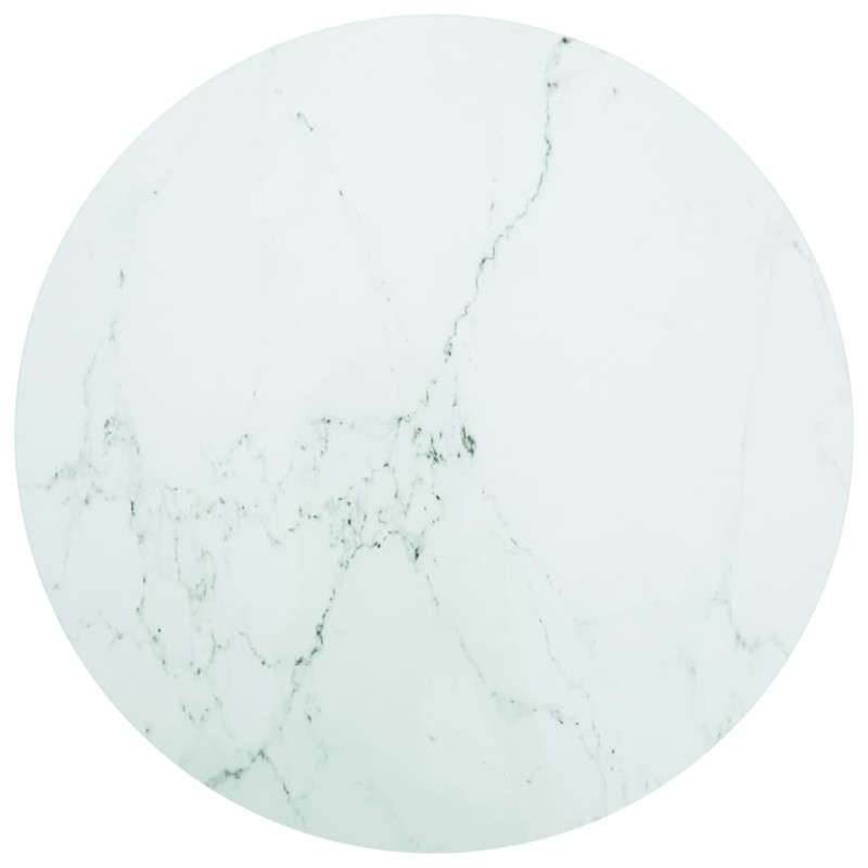 Produktbild för Bordsskiva vit Ø80x1 cm härdat glas med marmortextur