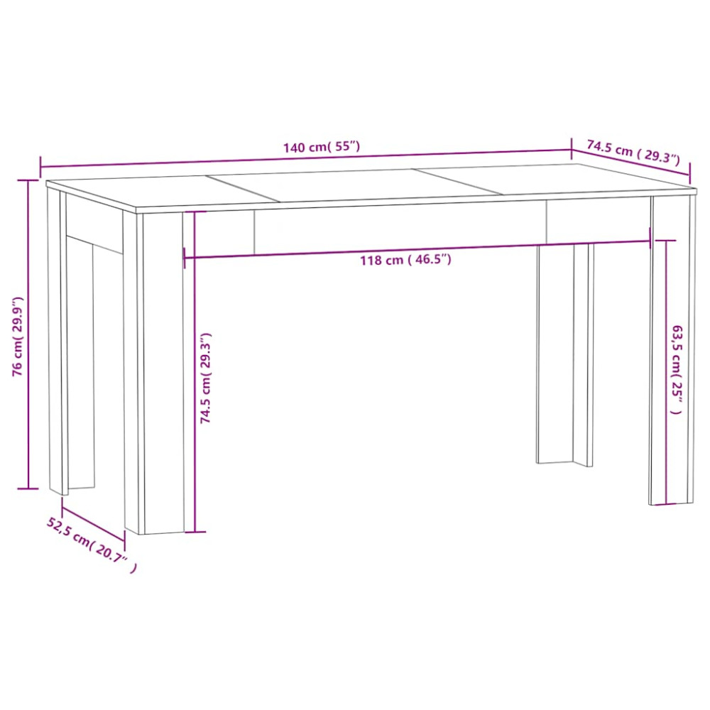 Produktbild för Matbord vit 140x74,5x76 cm konstruerat trä