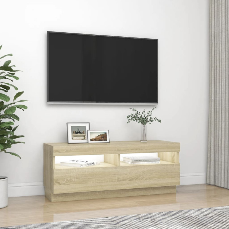 Produktbild för TV-bänk med LED-belysning sonoma-ek 100x35x40 cm