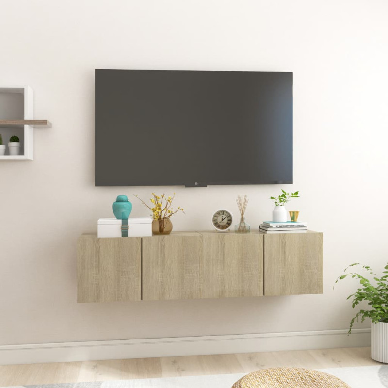 Produktbild för Hängande TV-skåp 2 st sonoma-ek 60x30x30 cm