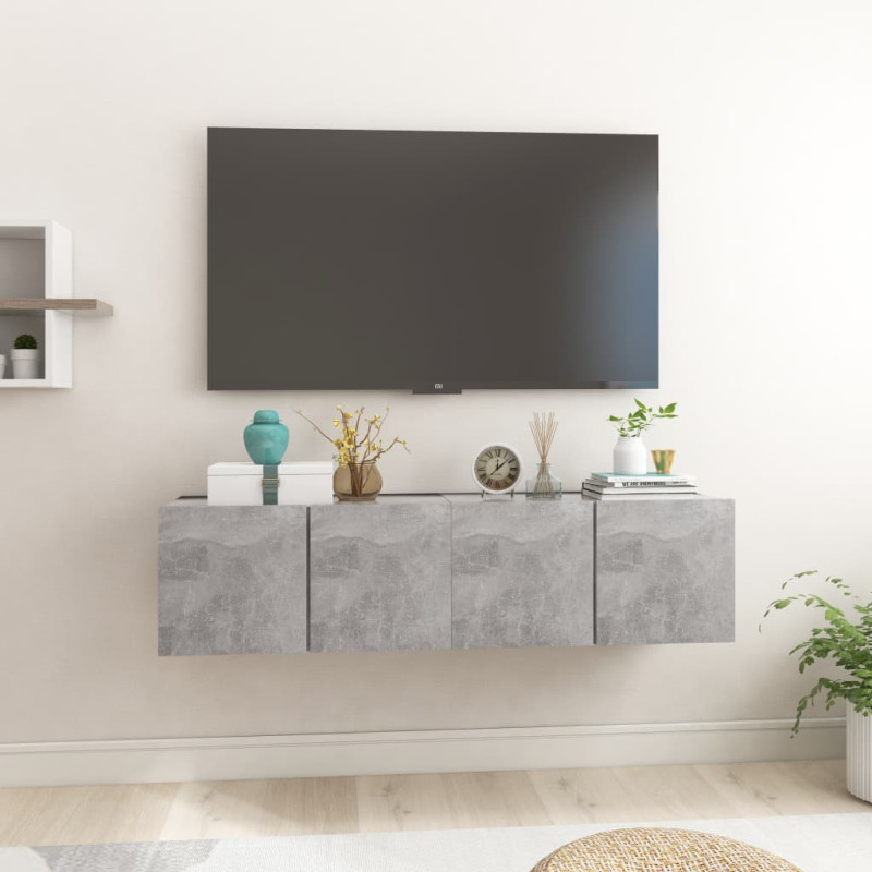 Produktbild för Hängande TV-skåp 2 st betonggrå 60x30x30 cm