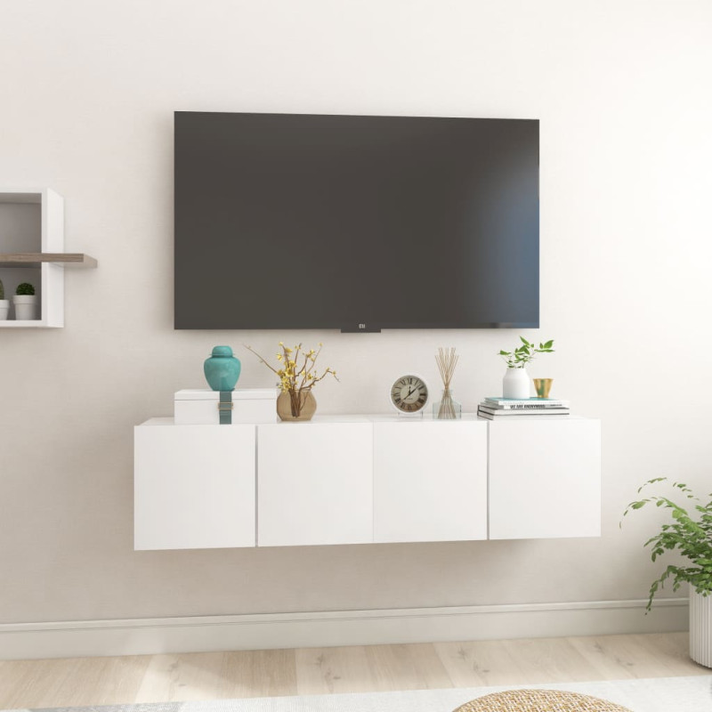 Produktbild för Väggmonterade TV-skåp 2 st vit högglans 60x30x30 cm