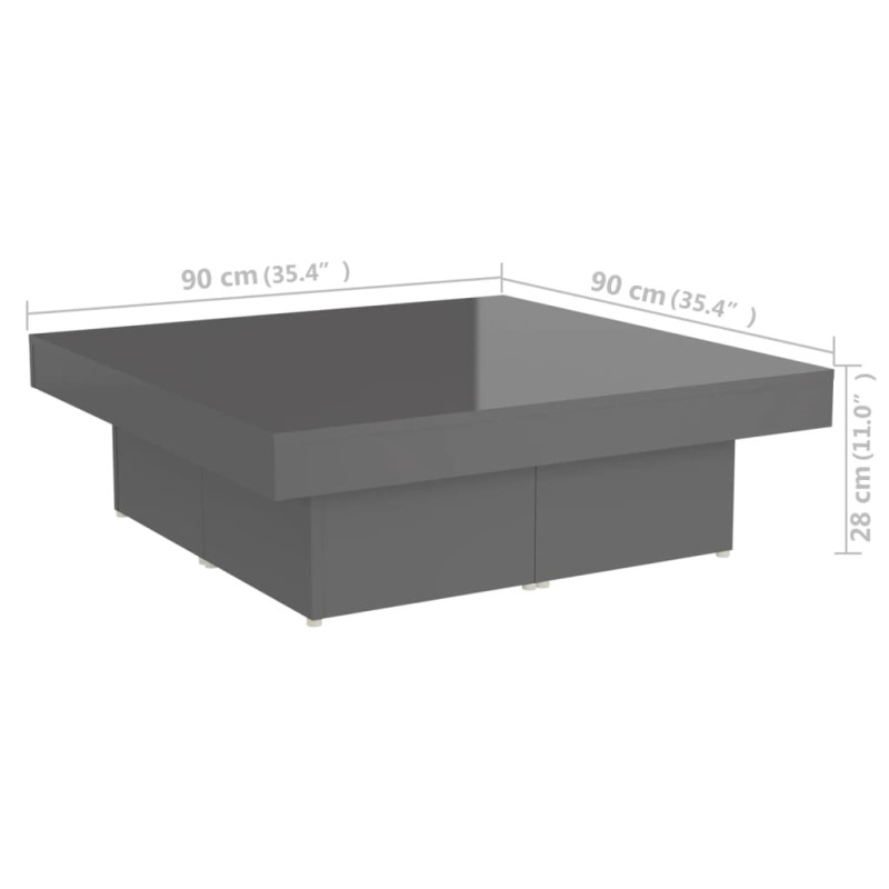 Produktbild för Soffbord grå högglans 90x90x28 cm spånskiva