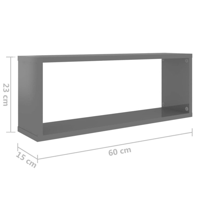 Produktbild för Vägghylla kubformad 6 st grå högglans 60x15x23 cm spånskiva