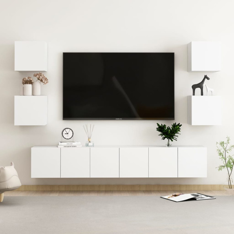 Produktbild för TV-skåp 7 delar vit spånskiva
