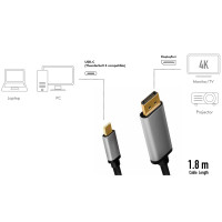 Produktbild för USB-C -> DisplayPort 4K/60Hz Aluminium 1,8m