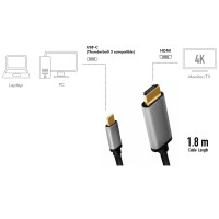 Miniatyr av produktbild för USB-C -> HDMI 4K/60Hz Aluminium 1,8m