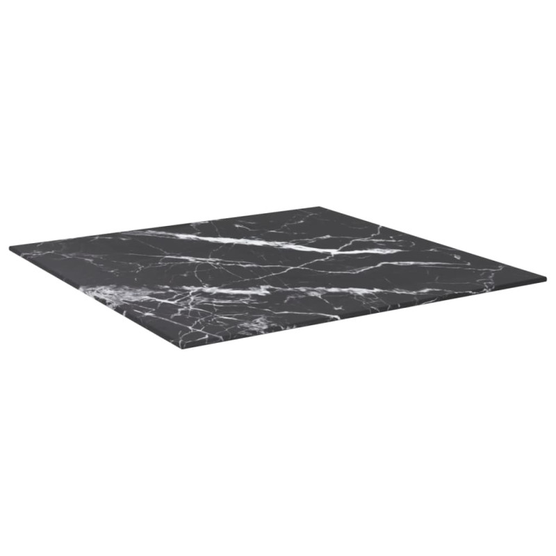 Produktbild för Bordsskiva svart 60x60 cm 6 mm härdat glas med marmortextur