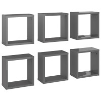 Miniatyr av produktbild för Vägghylla kubformad 6 st grå högglans 30x15x30 cm