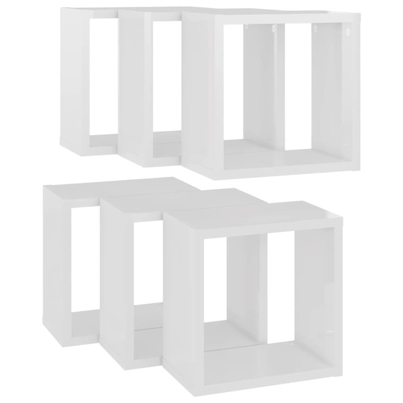 Produktbild för Vägghylla kubformad 6 st vit högglans 26x15x26 cm