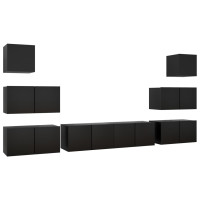 Produktbild för Tv-skåp 8 delar svart konstruerat trä