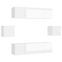 Miniatyr av produktbild för TV-skåp 6 delar vit högglans spånskiva
