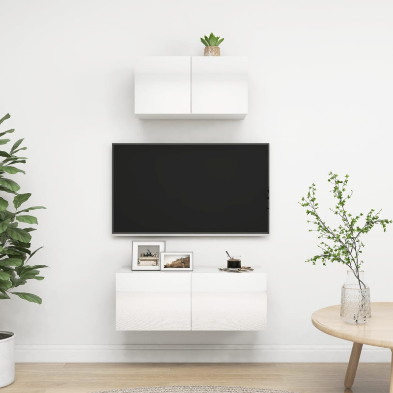Produktbild för TV-skåp 2 delar vit högglans konstruerat trä