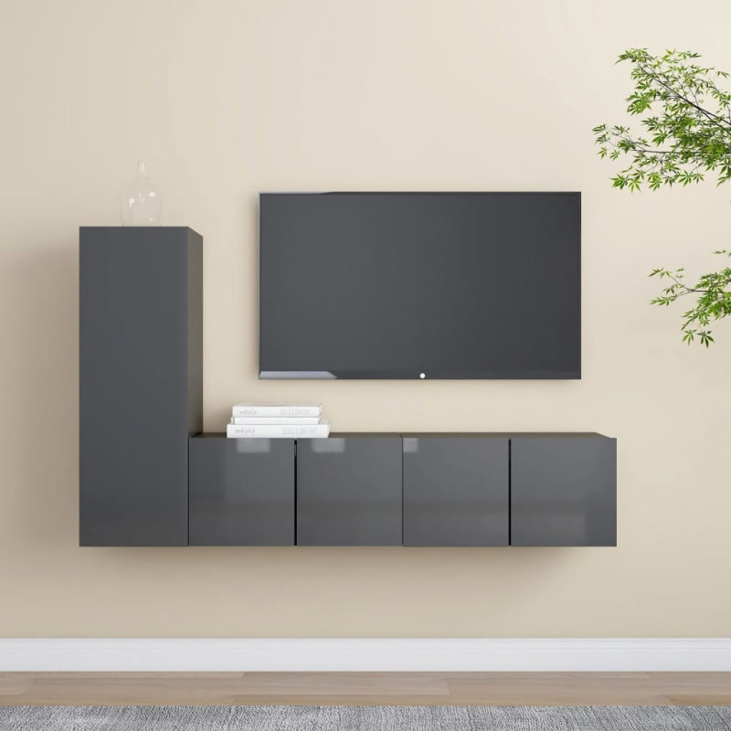Produktbild för TV-skåp 3 delar grå högglans konstruerat trä