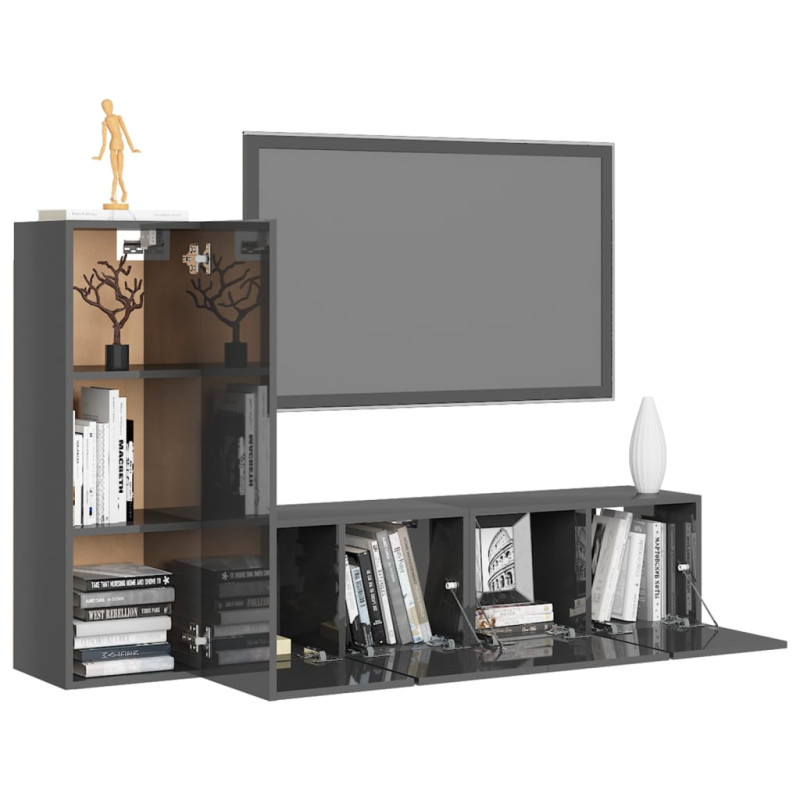 Produktbild för TV-skåp 3 delar grå högglans konstruerat trä
