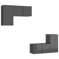 Miniatyr av produktbild för TV-skåp 4 delar grå högglans spånskiva