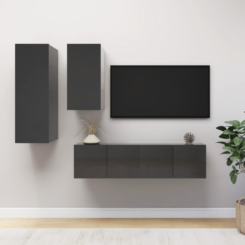 Produktbild för TV-skåp 4 delar grå högglans konstruerat trä