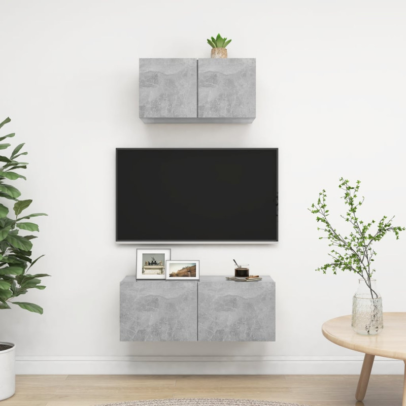 Produktbild för TV-skåp 2 delar betonggrå konstruerat trä