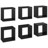 Produktbild för Vägghylla kubformad 6 st svart högglans 22x15x22 cm