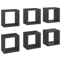 Produktbild för Vägghylla kubformad 6 st grå högglans 22x15x22 cm