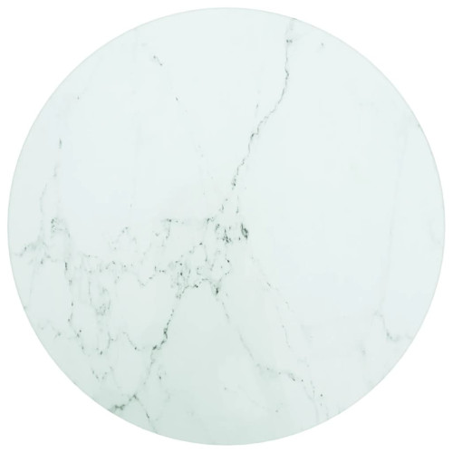 vidaXL Bordsskiva vit Ø30x0,8 cm härdat glas med marmortextur
