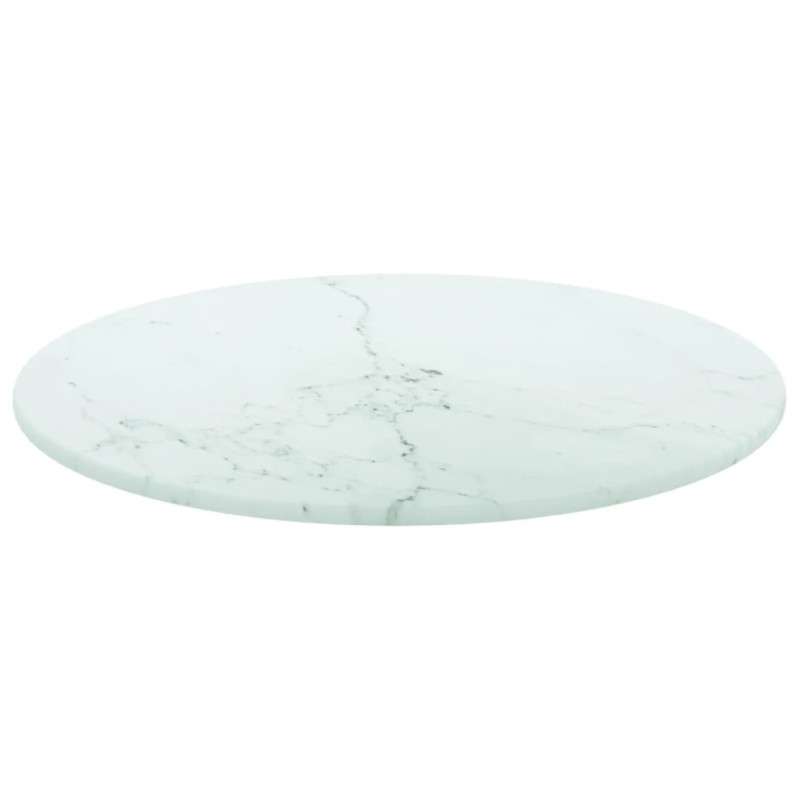 Produktbild för Bordsskiva vit Ø30x0,8 cm härdat glas med marmortextur