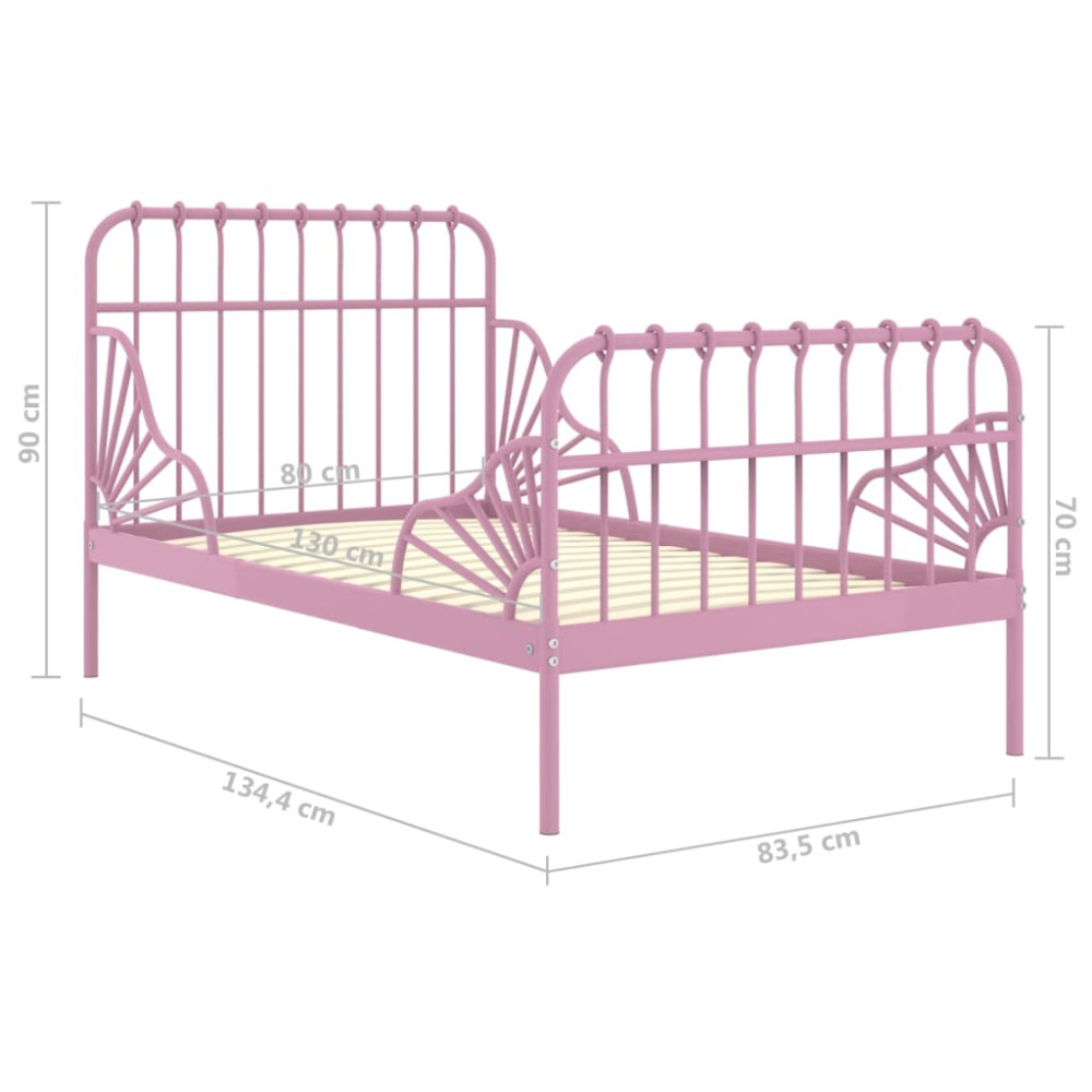 Produktbild för Utdragbar sängram rosa metall 80x130/200 cm
