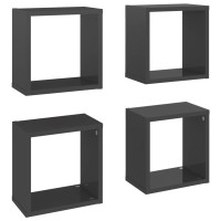 Produktbild för Vägghylla kubformad 4 st grå högglans 26x15x26 cm